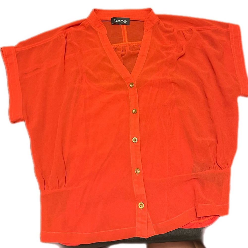 bebe Red Orange Sheer Short Sleeve Blouse with Undershirt Size XXS